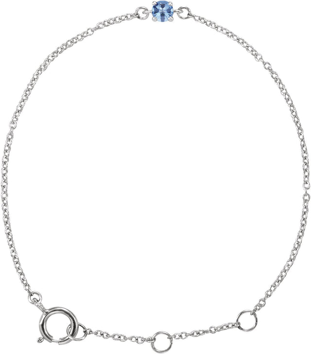 14K Gold Round Aquamarine Youth Birthstone Bracelet - White Gold