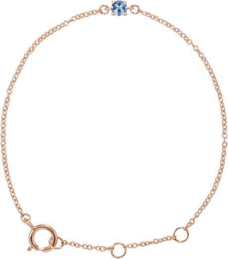 14K Gold Round Aquamarine Youth Birthstone Bracelet - Rose Gold