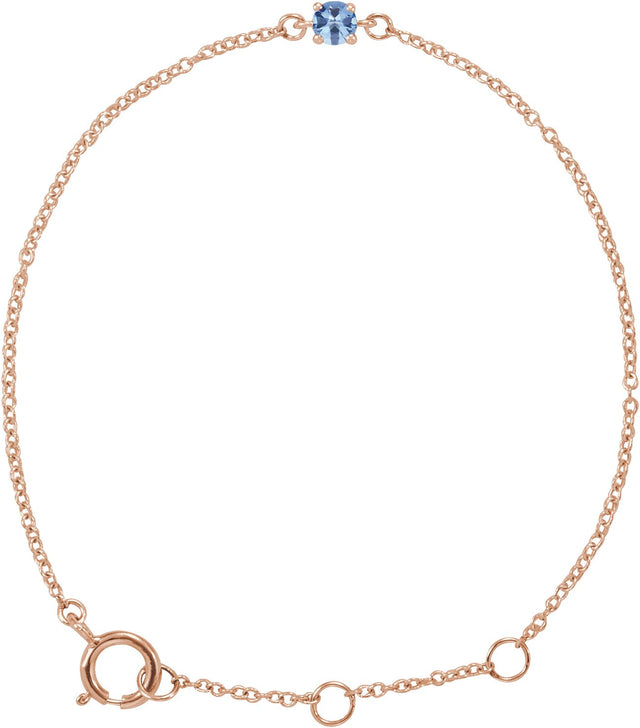 14K Gold Round Aquamarine Youth Birthstone Bracelet - Rose Gold