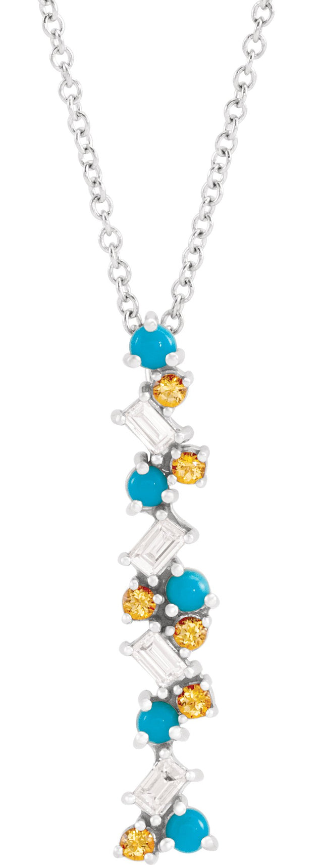 Platinum Natural Honey Passion Topaz & Natural Turquoise & Natural Diamond Scattered Bar Pendant