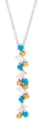Platinum Natural Honey Passion Topaz & Natural Turquoise & Natural Diamond Scattered Bar Pendant