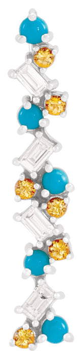 14K Gold Natural Honey Topaz & Natural Turquoise & Natural Diamond Scattered Bar Pendant - White Gold