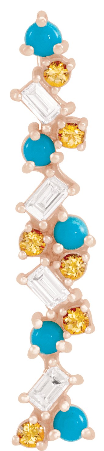 14K Gold Natural Honey Topaz & Natural Turquoise & Natural Diamond Scattered Bar Pendant - Rose Gold