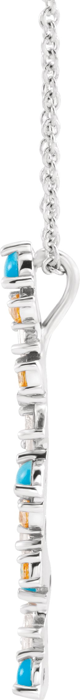 Platinum Natural Honey Passion Topaz & Natural Turquoise & Natural Diamond Scattered Bar Pendant - view 2