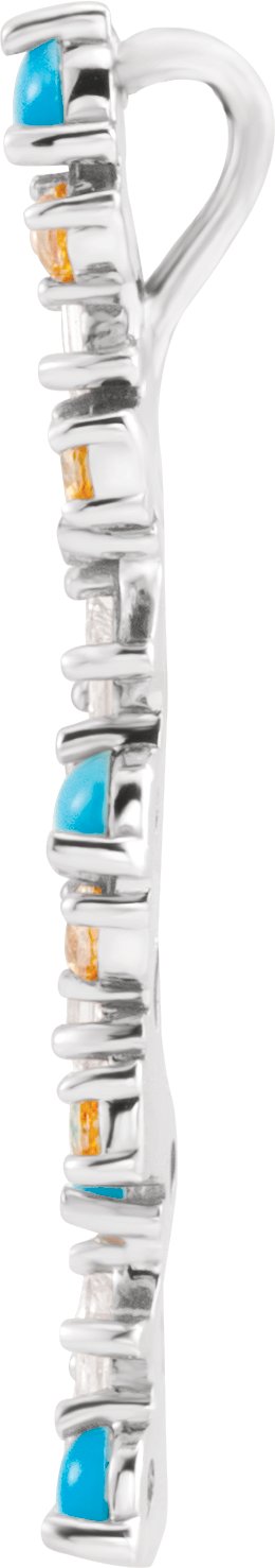 Platinum Natural Honey Topaz & Natural Turquoise & Natural Diamond Scattered Bar Pendant - view 2