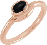 14K Gold Oval Natural Black Onyx Bezel-Set Cabochon Ring - Rose Gold
