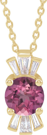 14K Gold Round Natural Pink Tourmaline & Natural Diamond Accented Necklace or Pendant – 1/6 CTW - Yellow Gold