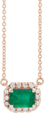 14K Gold Emerald Lab-Grown Alexandrite & Natural Diamond French-Set Halo-Style Necklace - Rose Gold