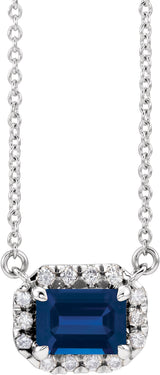 Platinum Emerald Natural Blue Sapphire & Natural Diamond French-Set Halo-Style Necklace