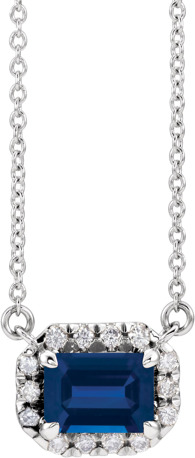Platinum Emerald Natural Blue Sapphire & Natural Diamond French-Set Halo-Style Necklace