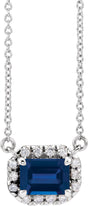 Platinum Emerald Natural Blue Sapphire & Natural Diamond French-Set Halo-Style Necklace