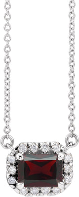 Platinum Emerald Natural Mozambique Garnet & Natural Diamond French-Set Halo-Style Necklace