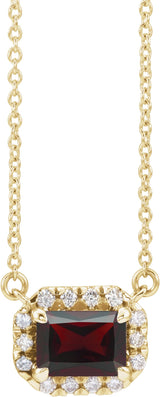 14K Gold Emerald Natural Mozambique Garnet & Natural Diamond French-Set Halo-Style Necklace - Yellow Gold