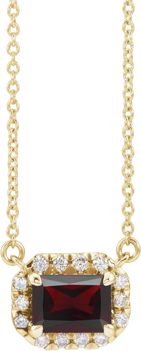 14K Gold Emerald Natural Mozambique Garnet & Natural Diamond French-Set Halo-Style Necklace - Yellow Gold