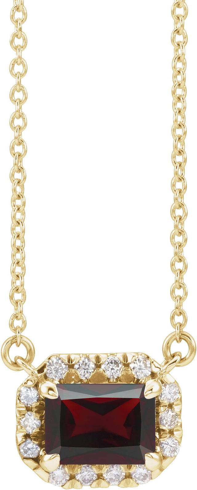 14K Gold Emerald Natural Mozambique Garnet & Natural Diamond French-Set Halo-Style Necklace - Yellow Gold