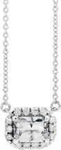Platinum Emerald Natural White Sapphire & Natural Diamond French-Set Halo-Style Necklace