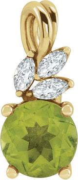 14K Gold Round Natural Peridot & Natural Diamond Accented Floral Necklace or Pendant - Yellow Gold