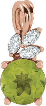 14K Gold Round Natural Peridot & Natural Diamond Accented Floral Necklace or Pendant - Rose Gold