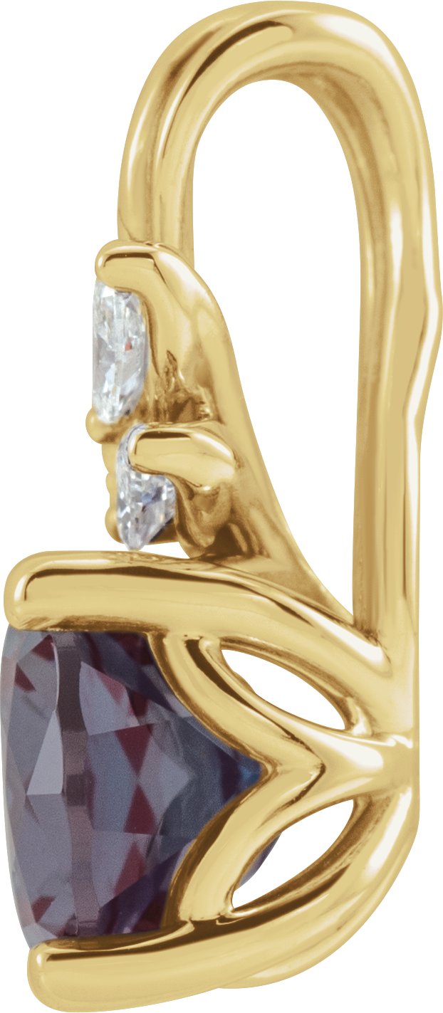 14K Gold Round Lab-Grown Alexandrite & Natural Diamond Accented Floral Necklace or Pendant - Yellow Gold - view 2