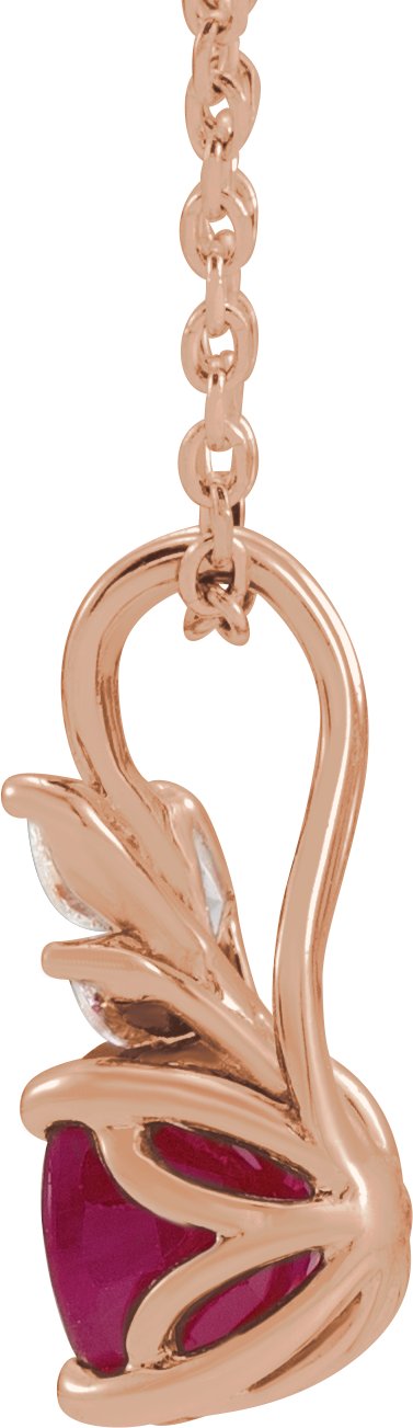 14K Gold Round Lab-Grown Ruby & Natural Diamond Accented Floral Necklace or Pendant - Rose Gold - view 2