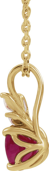 14K Gold Round Lab-Grown Ruby & Natural Diamond Accented Floral Necklace or Pendant - Yellow Gold - view 2