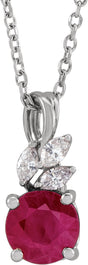 14K Gold Round Lab-Grown Ruby & Natural Diamond Accented Floral Necklace or Pendant - White Gold