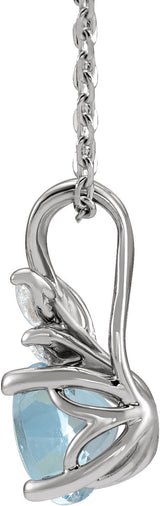 14K Gold Round Natural Aquamarine & Natural Diamond Accented Floral Necklace or Pendant - White Gold - view 2