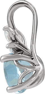Platinum Round Natural Aquamarine & Natural Diamond Accented Floral Necklace or Pendant - view 2