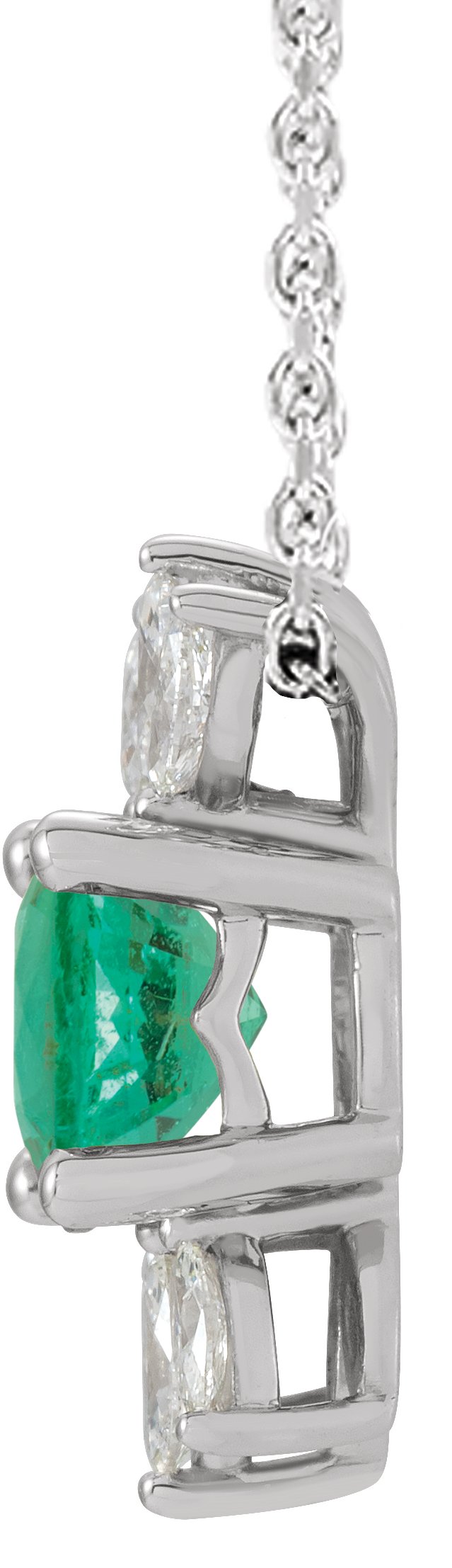14K Gold Round Natural Emerald & Natural Diamond Accented Necklace or Pendant - White Gold - view 2