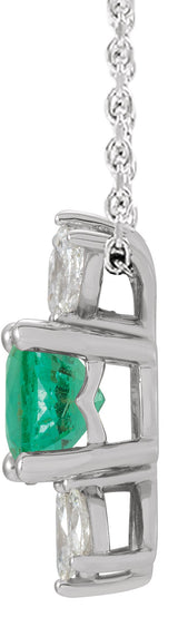 Platinum Round Lab-Grown Emerald & Natural Diamond Accented Necklace or Pendant - view 2