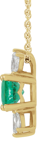 14K Gold Round Lab-Grown Emerald & Natural Diamond Accented Necklace or Pendant - Yellow Gold - view 2