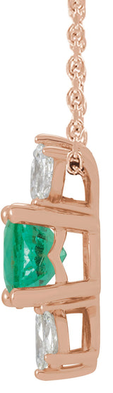 14K Gold Round Lab-Grown Emerald & Natural Diamond Accented Necklace or Pendant - Rose Gold - view 2