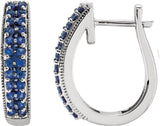 14K Gold Round Natural Blue Sapphire Accented U-Hoop Earrings - White Gold