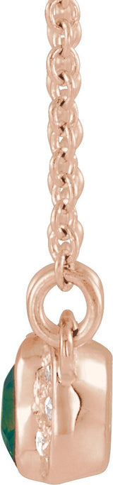 14K Gold Emerald Lab-Grown Alexandrite Accented Bar Necklace - Rose Gold - view 4