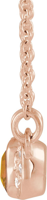 14K Gold Emerald Natural Citrine Accented Bar Necklace - Rose Gold - view 4