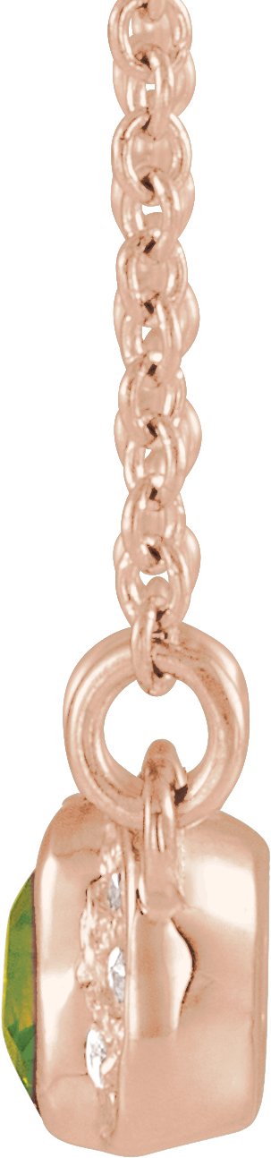14K Gold Emerald Natural Peridot Accented Bar Necklace - Rose Gold - view 4
