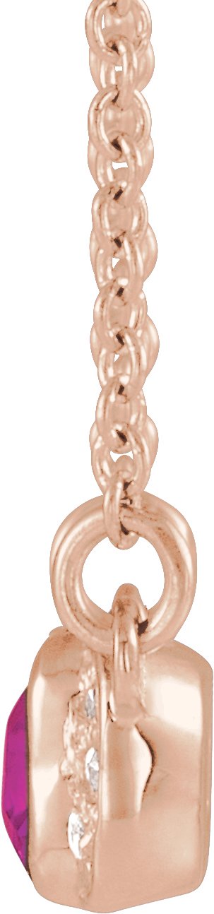 14K Gold Emerald Natural Pink Tourmaline Accented Bar Necklace - Rose Gold - view 4