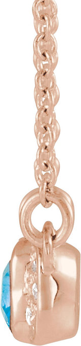 14K Gold Emerald Natural Blue Zircon Accented Bar Necklace - Rose Gold - view 4