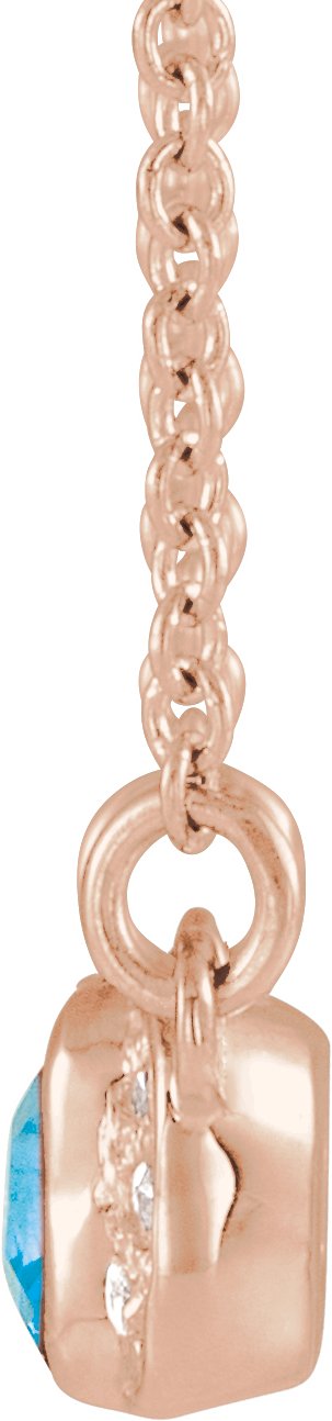 14K Gold Emerald Natural Blue Zircon Accented Bar Necklace - Rose Gold - view 4