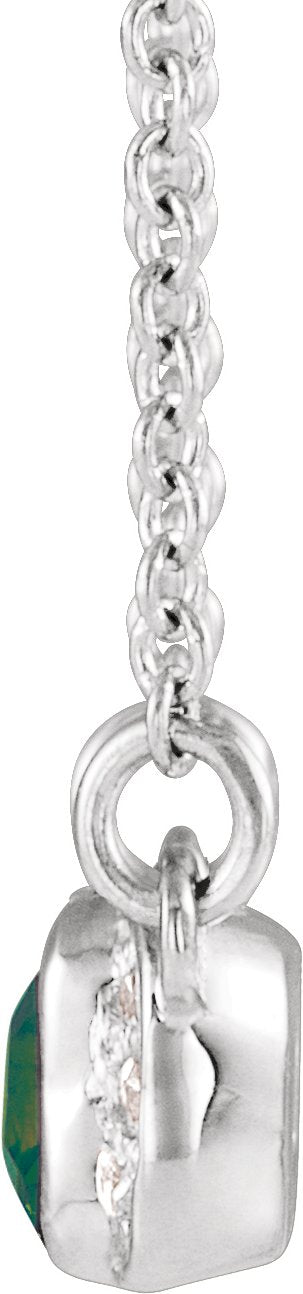 14K Gold Emerald Lab-Grown Alexandrite Accented Bar Necklace - White Gold - view 4