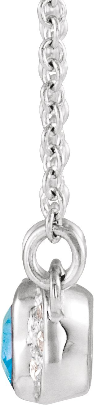 14K Gold Emerald Natural Blue Zircon Accented Bar Necklace - White Gold - view 4