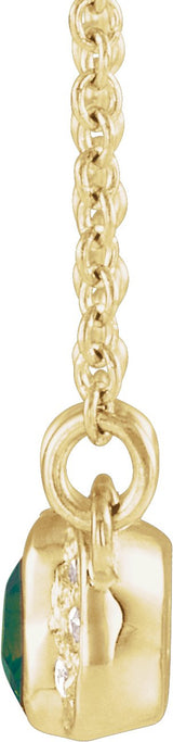14K Gold Emerald Lab-Grown Alexandrite Accented Bar Necklace - Yellow Gold - view 4