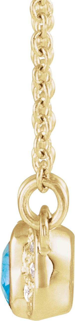 14K Gold Emerald Natural Blue Zircon Accented Bar Necklace - Yellow Gold - view 4