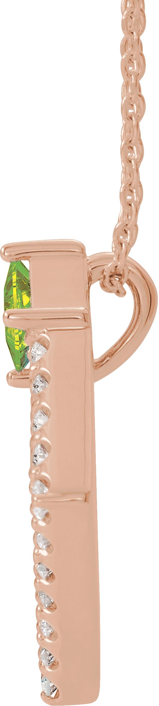 14K Gold Square Natural Peridot Accented Geometric Necklace or Pendant - Rose Gold - view 4