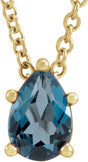 14K Gold Natural London Blue Topaz Pear 5-Prong Solitaire Necklace or Slide Pendant - Yellow Gold