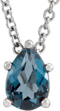 Platinum Natural London Blue Topaz Pear 5-Prong Solitaire Necklace or Slide Pendant