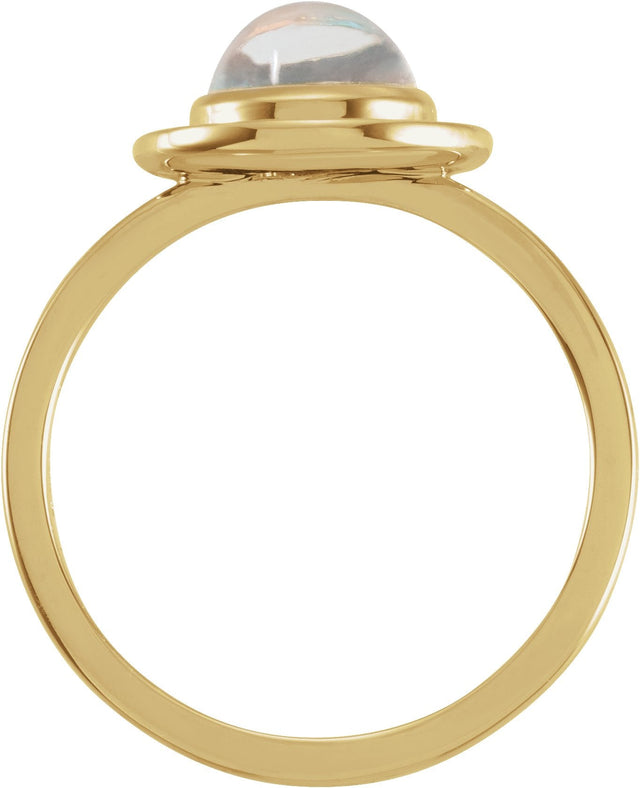 14K Gold Oval Natural Rainbow Moonstone & Natural Diamond Halo-Style Cabochon Ring – 7x5mm - Yellow Gold - view 2