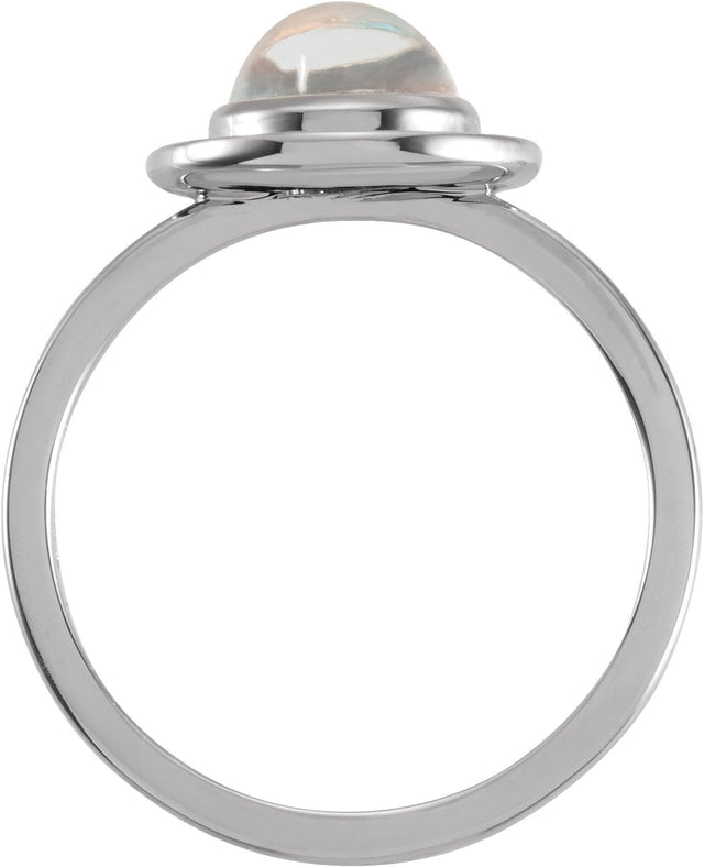 14K Gold Oval Natural Rainbow Moonstone & Natural Diamond Halo-Style Cabochon Ring – 7x5mm - White Gold - view 2