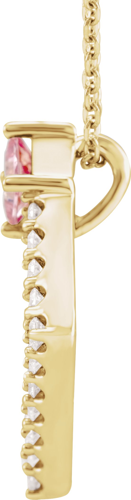 14K Gold Square Natural Pink Tourmaline Accented Geometric Necklace or Pendant - Yellow Gold - view 5