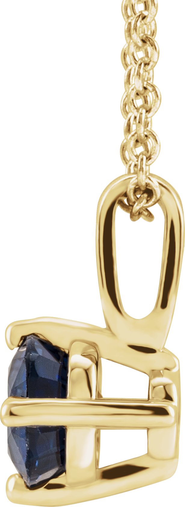 14K Gold Round Natural Blue Sapphire Solitaire Necklace or Pendant II - Yellow Gold - view 4